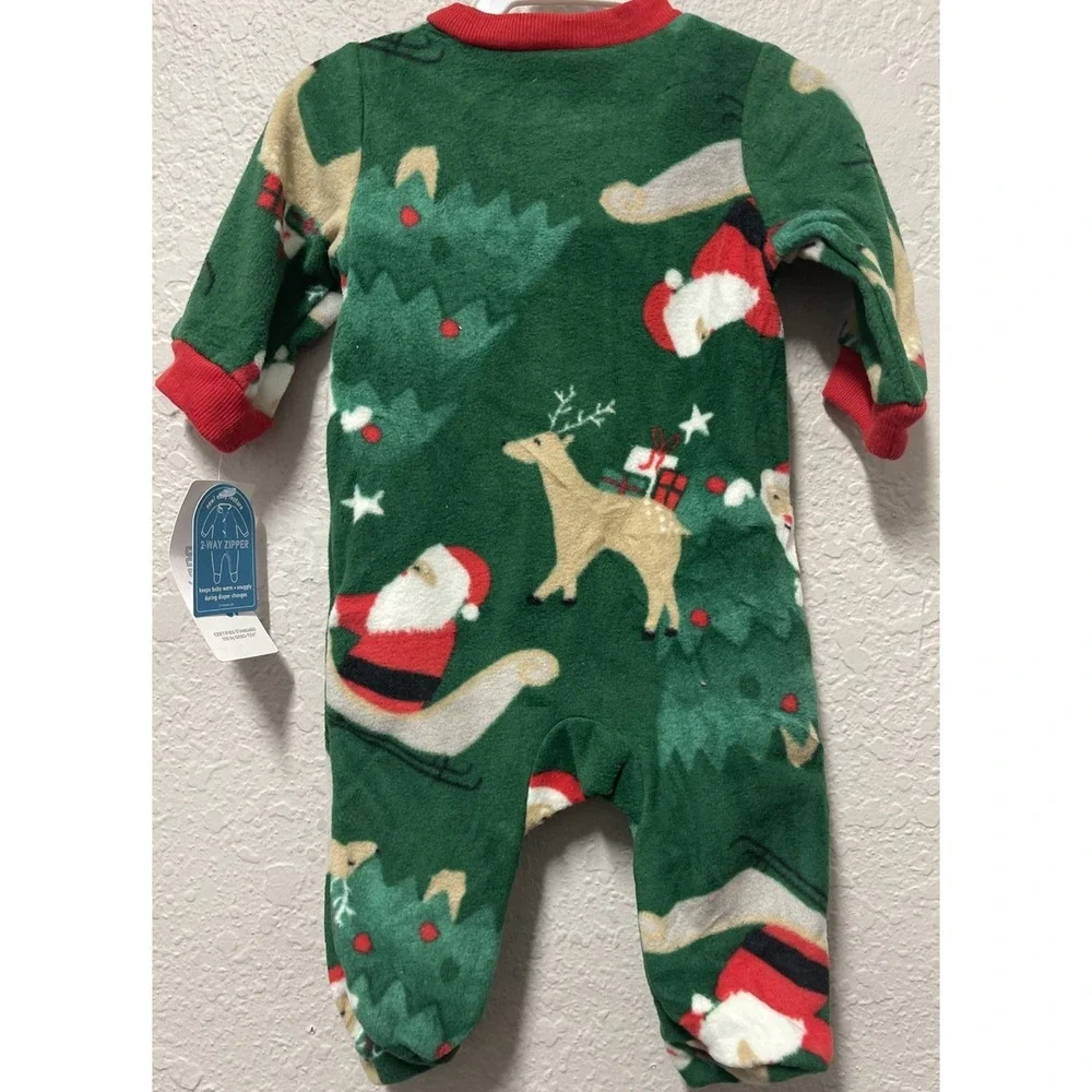 Carter's Newborn Baby 1-Piece Christmas Santa Fleece Footie Pajamas, Green, New